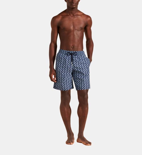 Shop Vilebrequin Net Sharks Longer Length Board Shorts In Bleu Marine