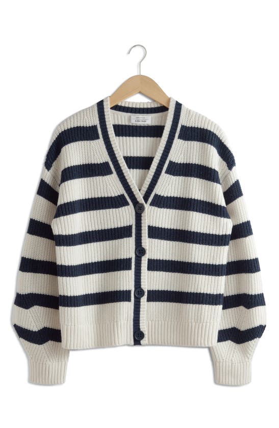 Shop & Other Stories Stripe Cardigan In White/ Navy Stripes