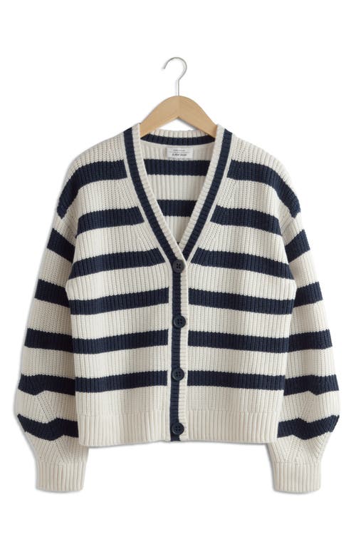 & Other Stories Stripe Cardigan White/Navy Stripes at Nordstrom,