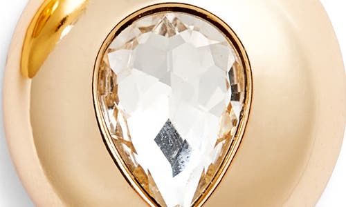 Open Edit Crystal Teardrop Puffy Button Earrings In Clear- Gold
