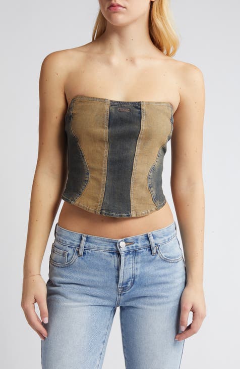 Edikted strapless corset crop top in grunge red print co-ord