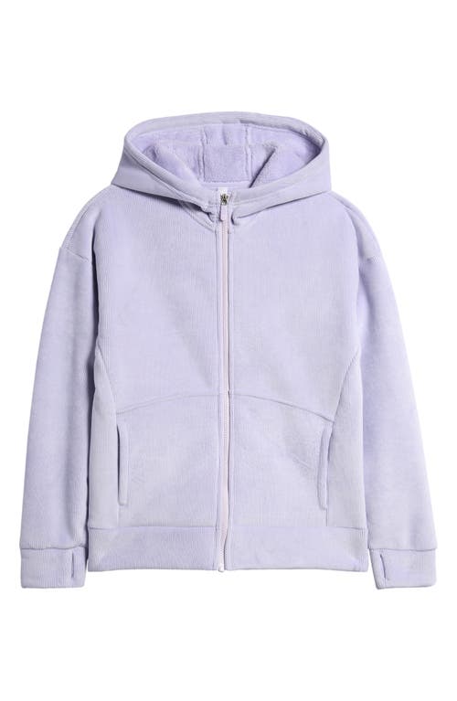 Shop Zella Girl Kids' Velour Lined Rib Zip Hoodie In Purple Calluna