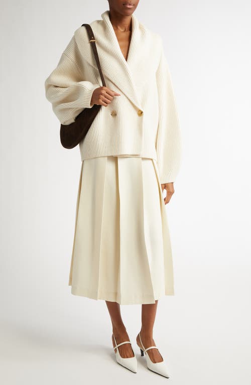 Totême Toteme Double Breasted Shawl Collar Wool Blend Rib Cardigan In Milk