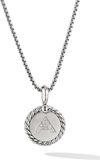 David Yurman Initial Charm Necklace with Diamonds in Silver/Diamond-S