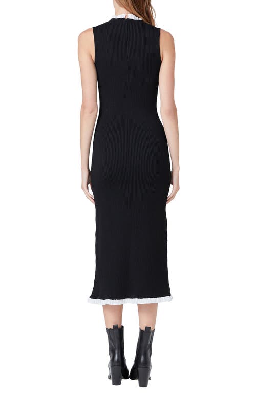 Endless Rose Ruffle Trim Rib Midi Dress In Black