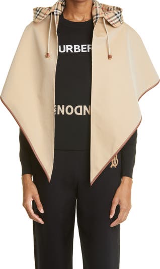 Leather Trimmed Cotton Hooded Cape