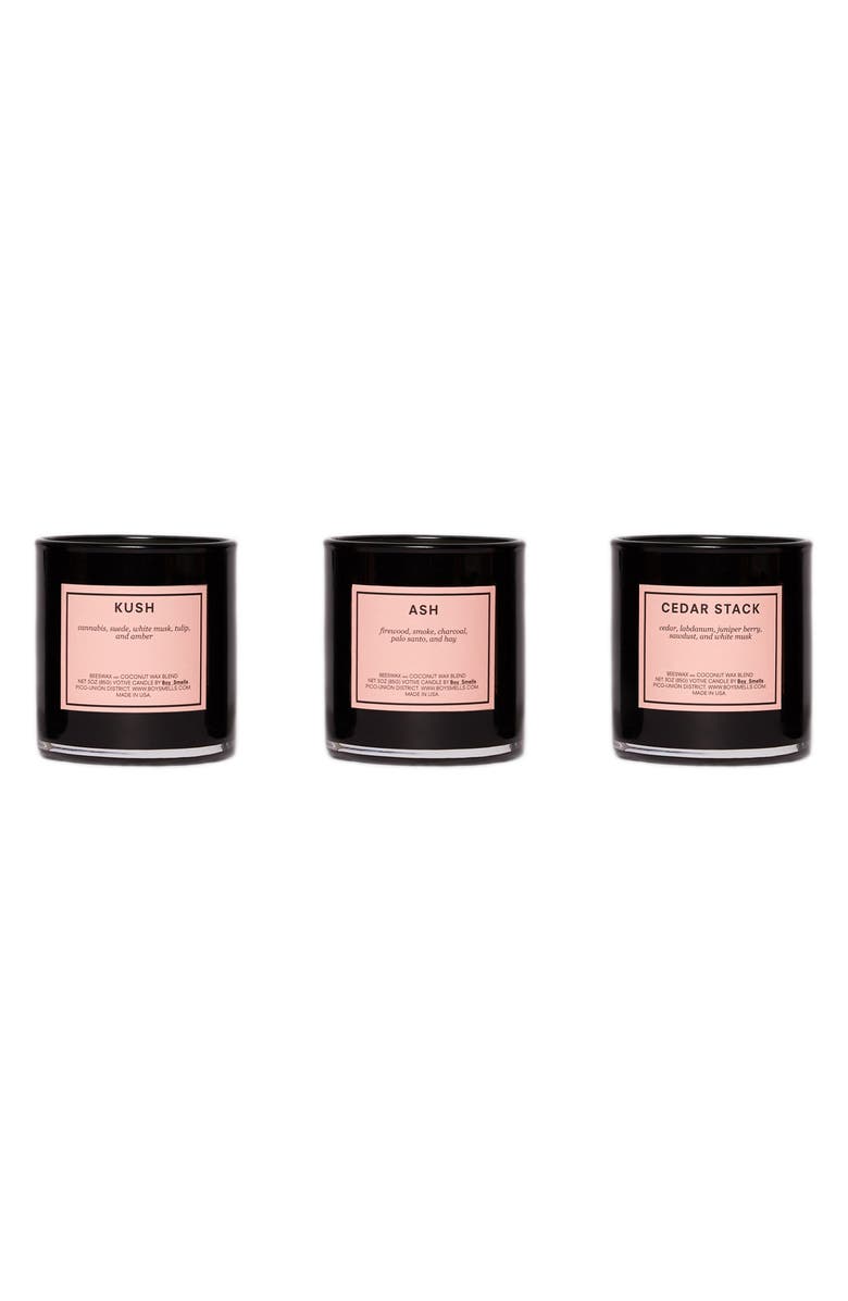 Boy Smells Kush, Ash & Cedar Stack Set of 3 Scented Votive Candles