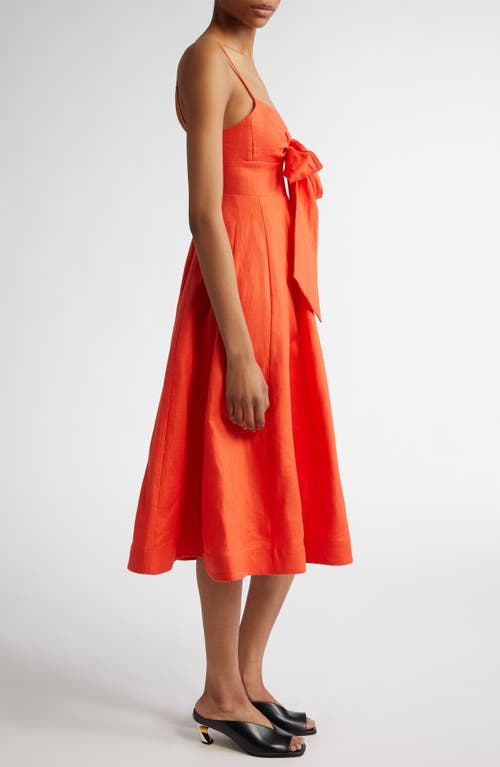 Shop Zimmermann Tie Front Linen Midi Dress In Red