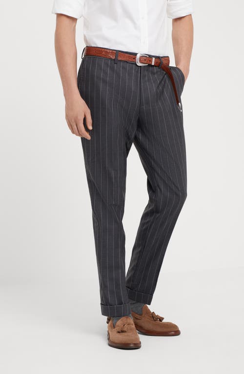 Shop Brunello Cucinelli Super 150s Virgin Wool Wide Chalk Stripe Batavia Formal Fit Trousers In Grey