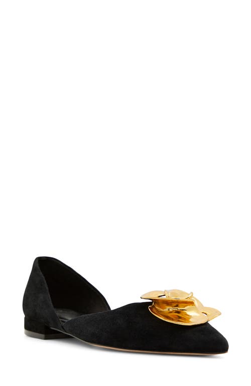 Emma Rose Half d'Orsay Pointed Toe Leather Flat in Black
