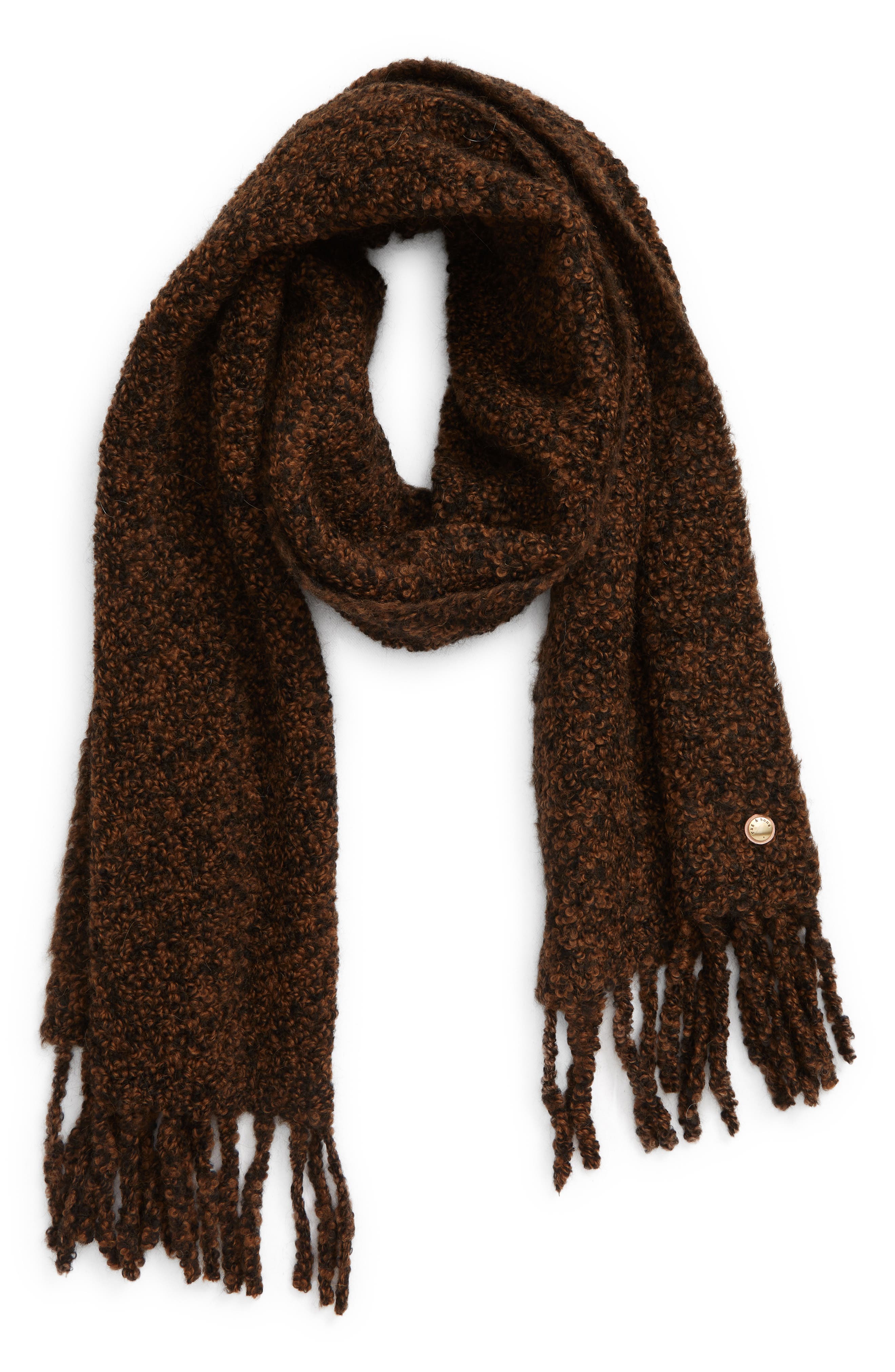 rag & bone Sloane Soft Alpaca Blend Boucle Scarf in Brown | Smart