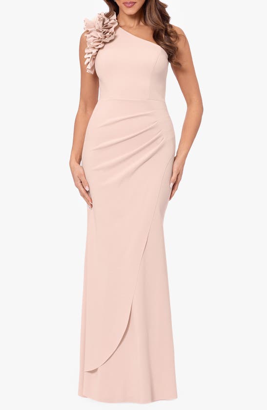 Shop Xscape Evenings Ruffle One-shoulder Mermaid Gown In Blush