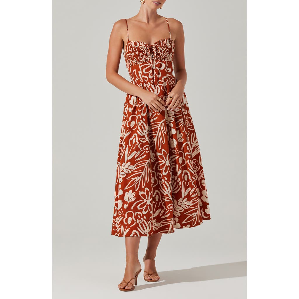 Astr The Label Sarai Floral Midi Sundress In Rust Cream Floral