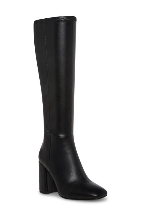black leather knee high boots