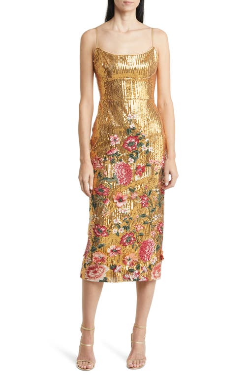 Marchesa Notte Sequin Cocktail Dress Gold Multi at Nordstrom,