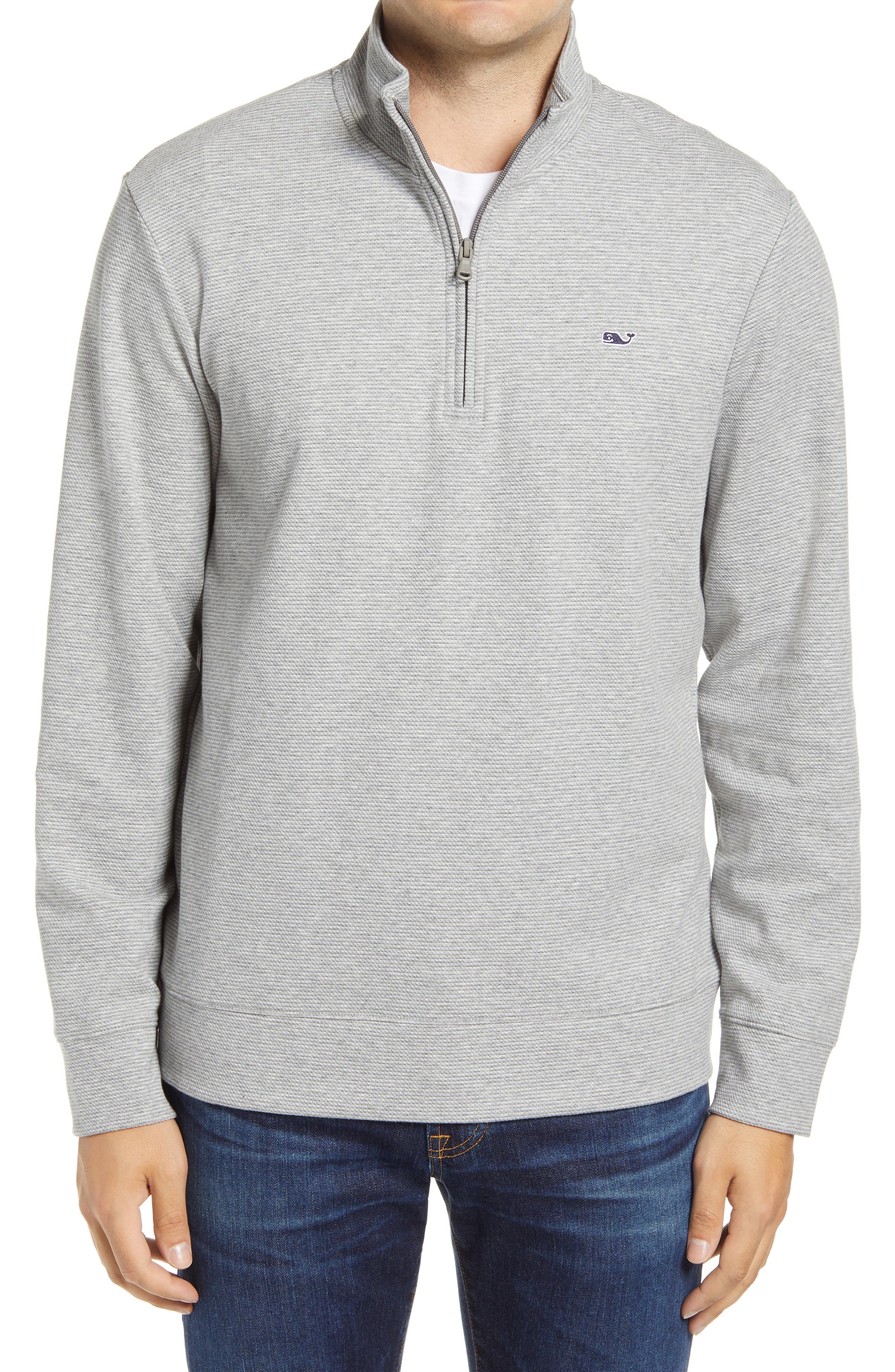 Vineyard Vines Coopers Town Stripe Quarter Zip Pullover In Grey