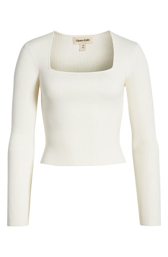 Shop Open Edit Luxe Sculpt Square Neck Long Sleeve Top In Ivory Cloud