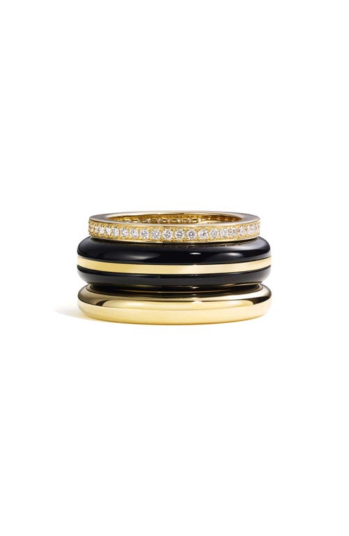 By Pariah Set Of 3 Stack Rings In Black/yellow Gold