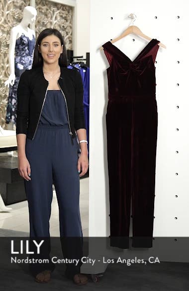adelyn rae off the shoulder velvet jumpsuit