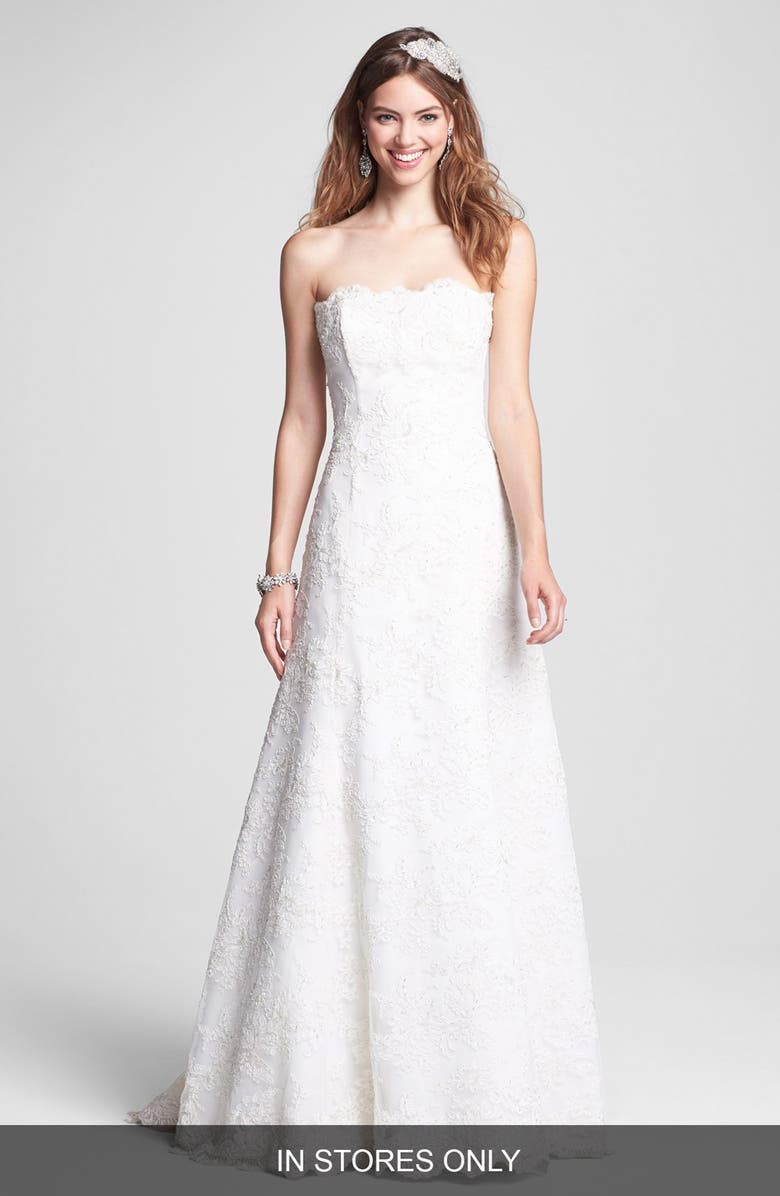 BLISS Monique Lhuillier Strapless Beaded Lace Wedding Dress | Nordstrom
