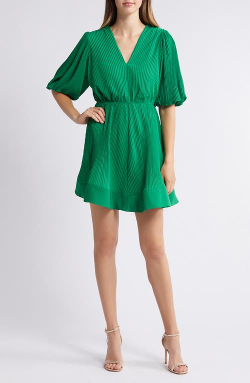 Pleated Flutter Sleeve Minidress in Green