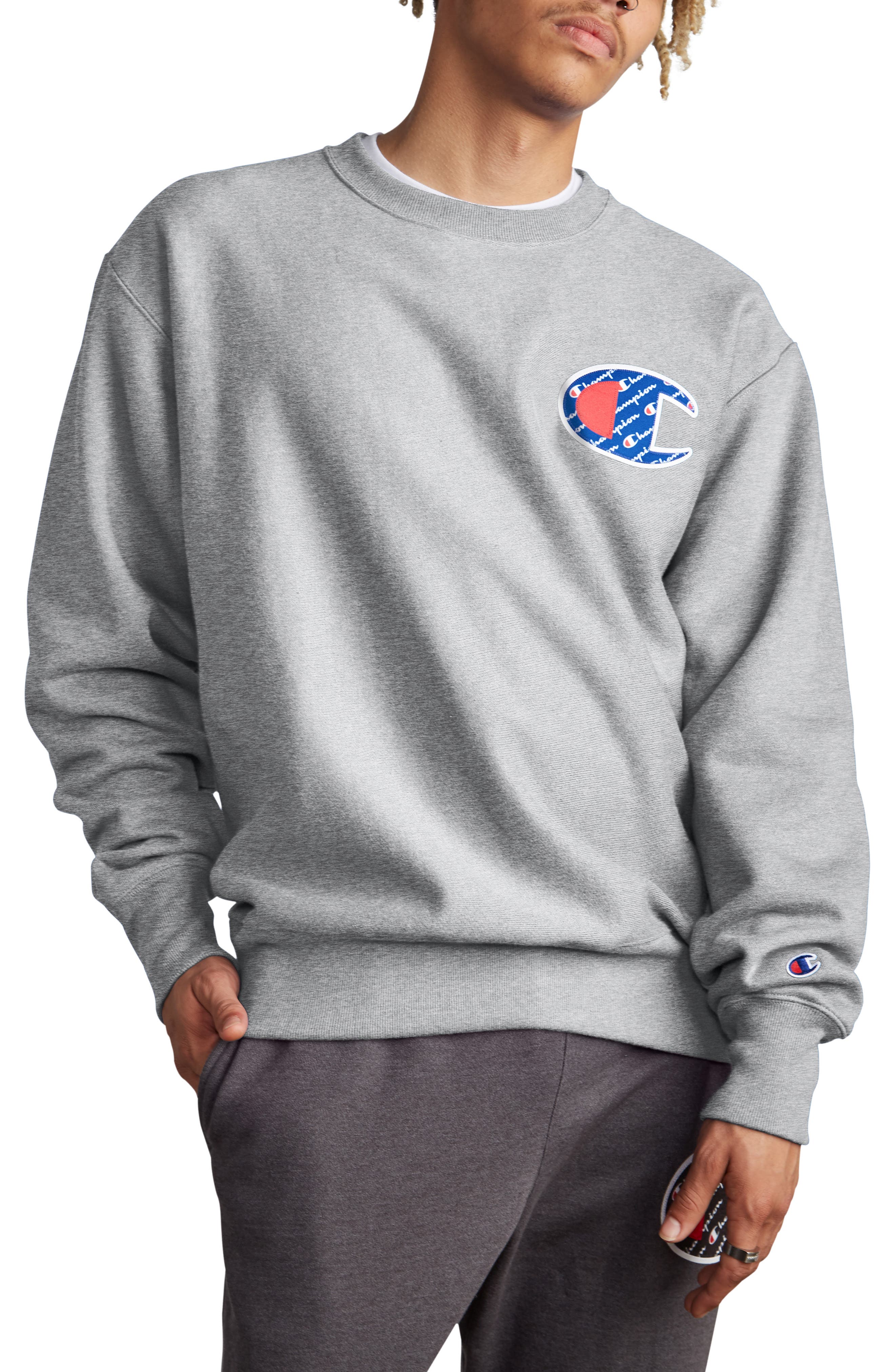 champion logo crew neck sweatshirt