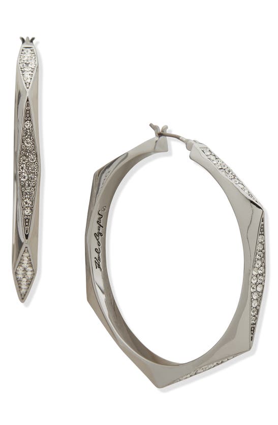 Karl Lagerfeld Crystal Geometric Hoop Earrings In Rhodium/ Crystal
