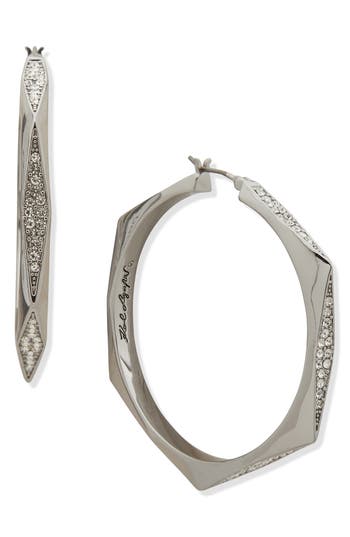 Shop Karl Lagerfeld Paris Crystal Geometric Hoop Earrings In Rhodium/crystal