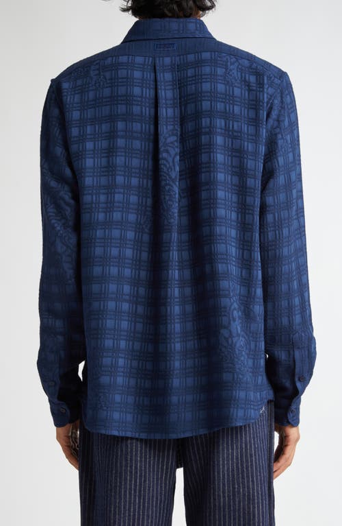 Shop Kenzo Bamboo Tiger Check Button-down Shirt In Blue Black