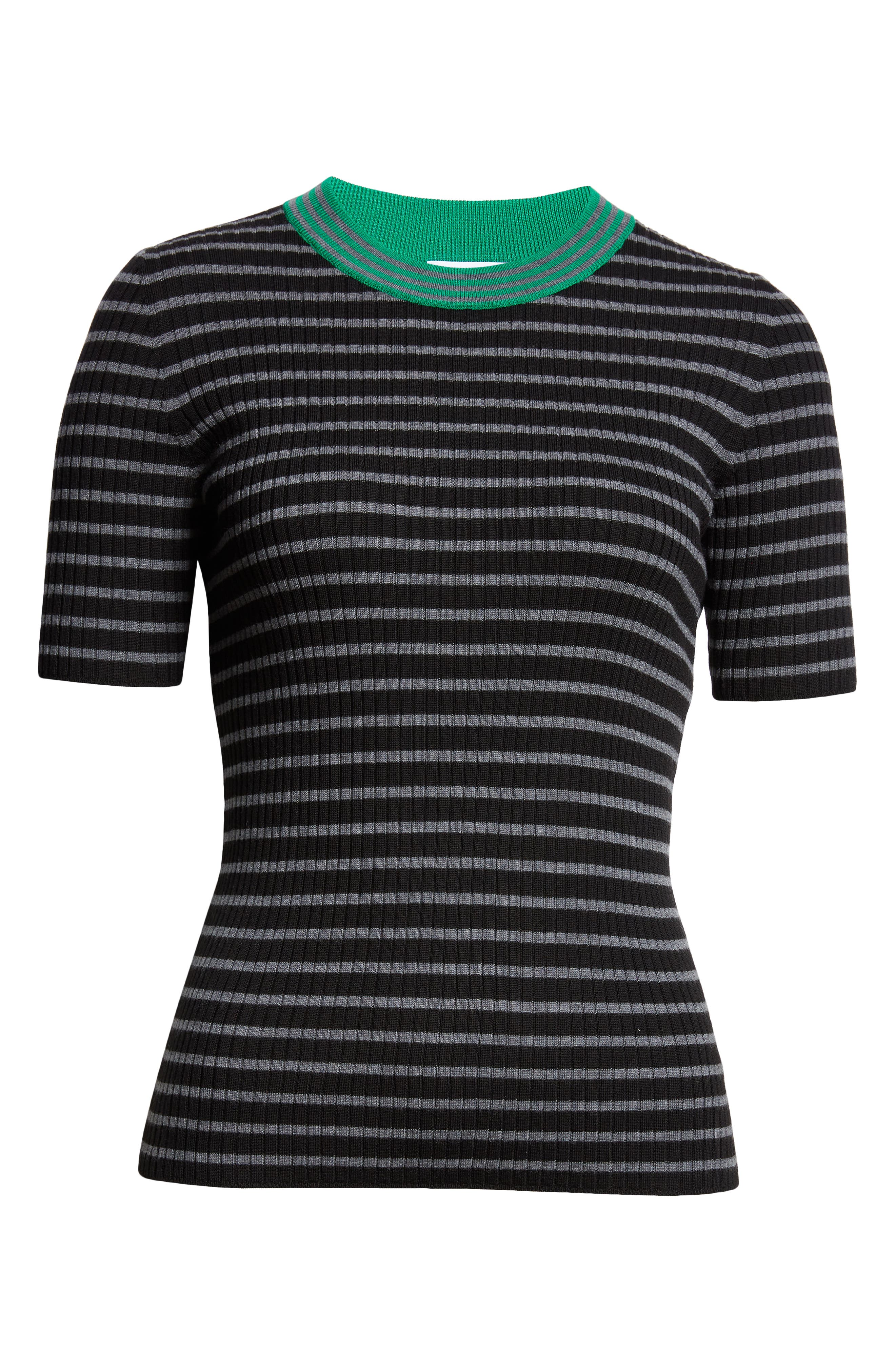 Akris punto Stripe Rib Short Sleeve Virgin Merino Wool Sweater in