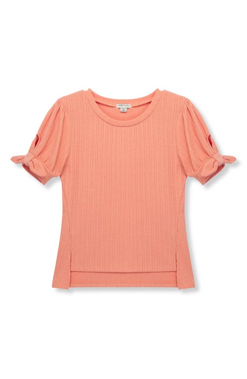 Habitual Kids Kids' Bow Puff Sleeve Rib Top in Coral 