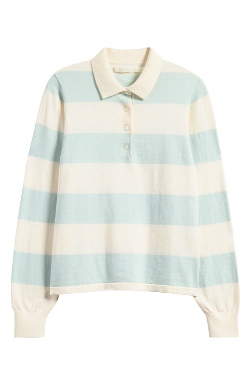 Wyeth Stripe Cotton & Cashmere Polo Sweater In Ice/ecru