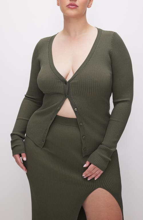 Good American Shine Rib Cardigan In Fatigue001