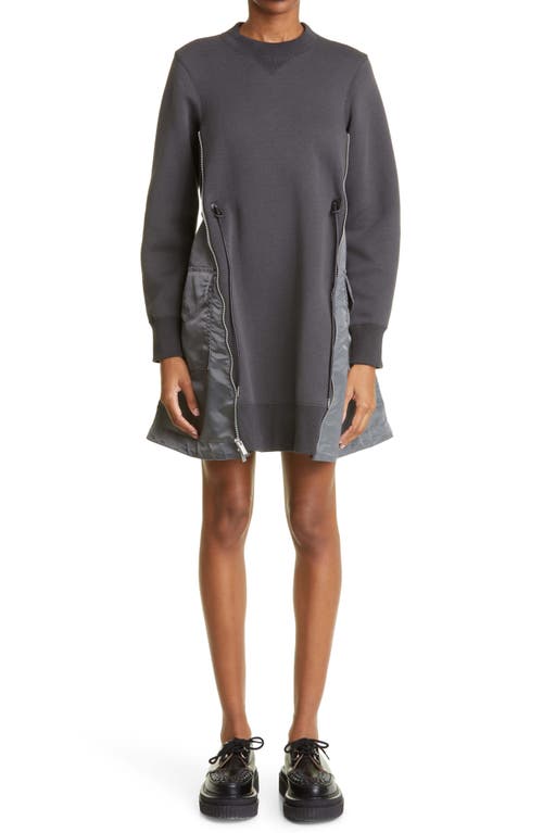 Sacai MA-1 Side Gusset Long Sleeve Sponge Minidress in Charcoal Grey at Nordstrom, Size 3