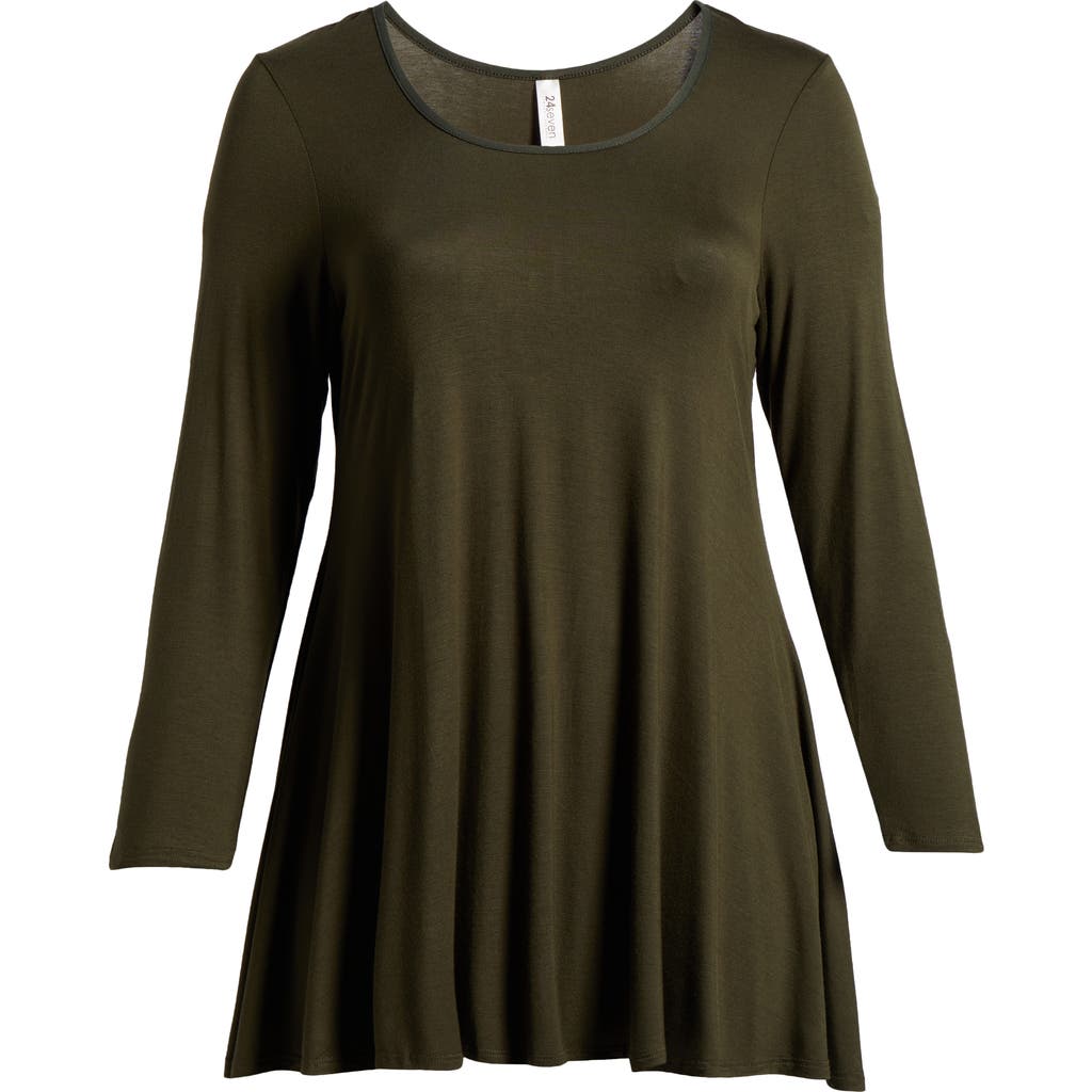24seven Comfort Apparel Swing Asymmetric Hem Tunic Top In Army