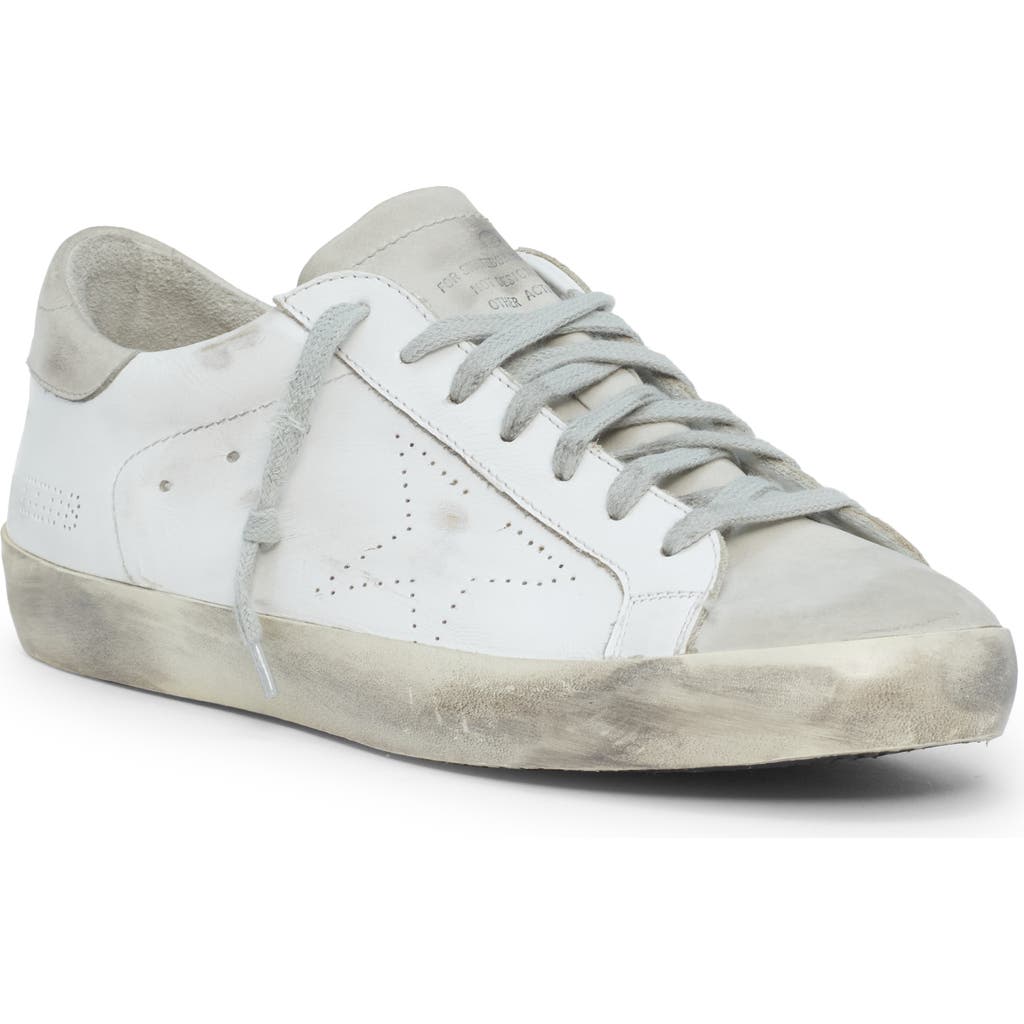 Golden Goose Super-star Sneakers With Ice-gray Suede Star And Light Brown Heel Tab Shoes In White/ice