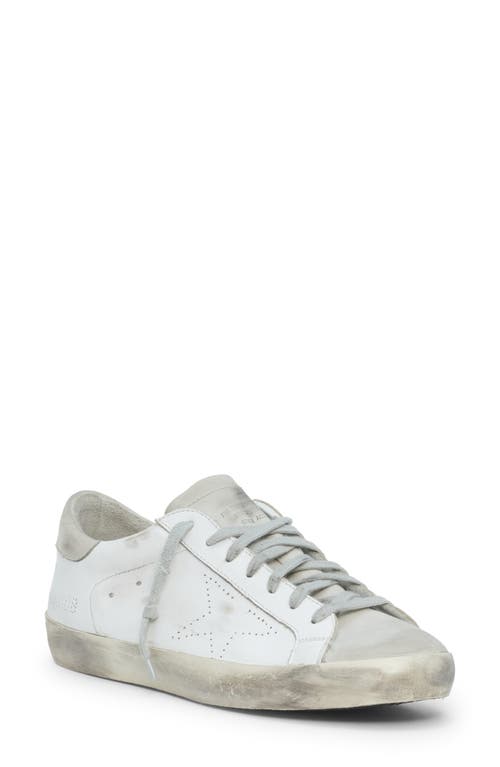 Golden Goose Super-star Sneakers With Ice-gray Suede Star And Light Brown Heel Tab Shoes In White/ice