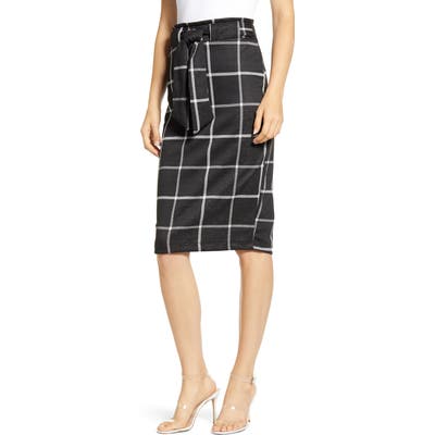 Sentimental Ny Glen Plaid Tie Waist Knit Pencil Skirt, Black