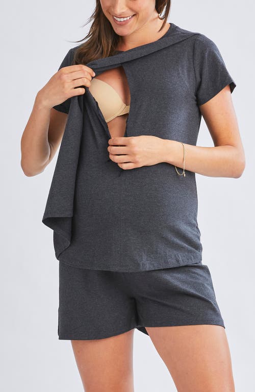 Angel Maternity Maternity/nursing Pajamas & Baby Gown In Charcoal