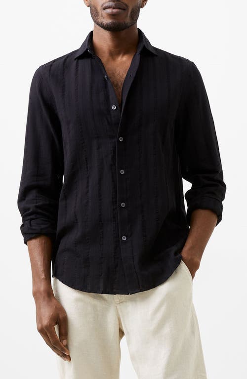 Tonal Stripe Button-Up Shirt in Black