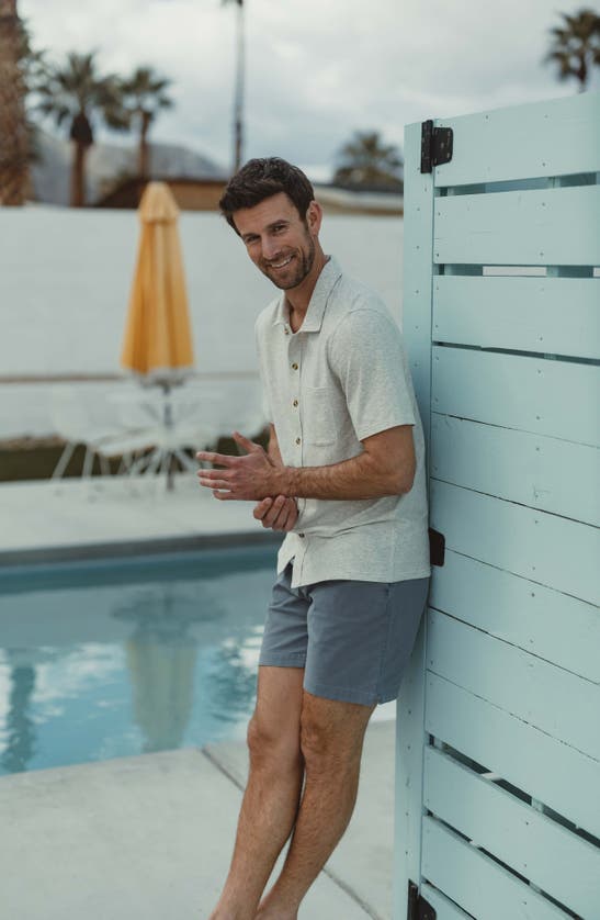 The Normal Brand Puremeso Solid Short Sleeve Knit Button-up Shirt In Stone
