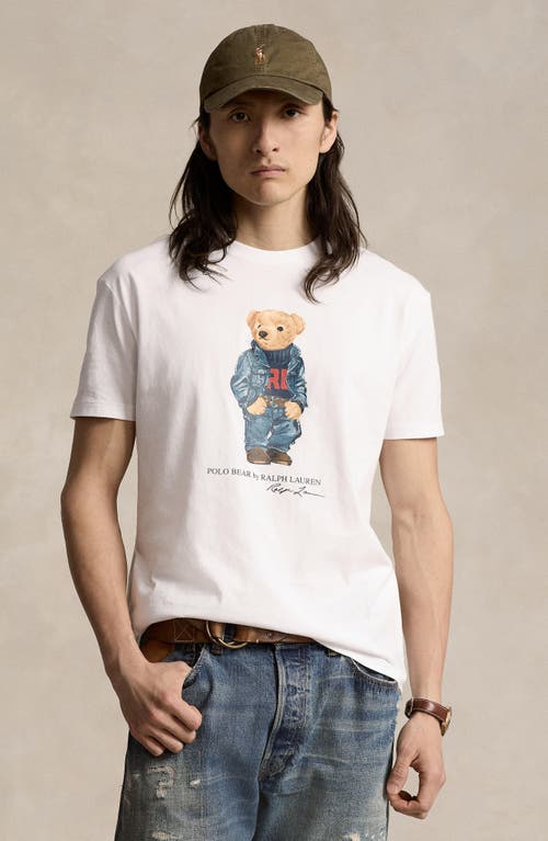 Shop Polo Ralph Lauren Polo Bear Graphic T-shirt In F24 White Denim Bear