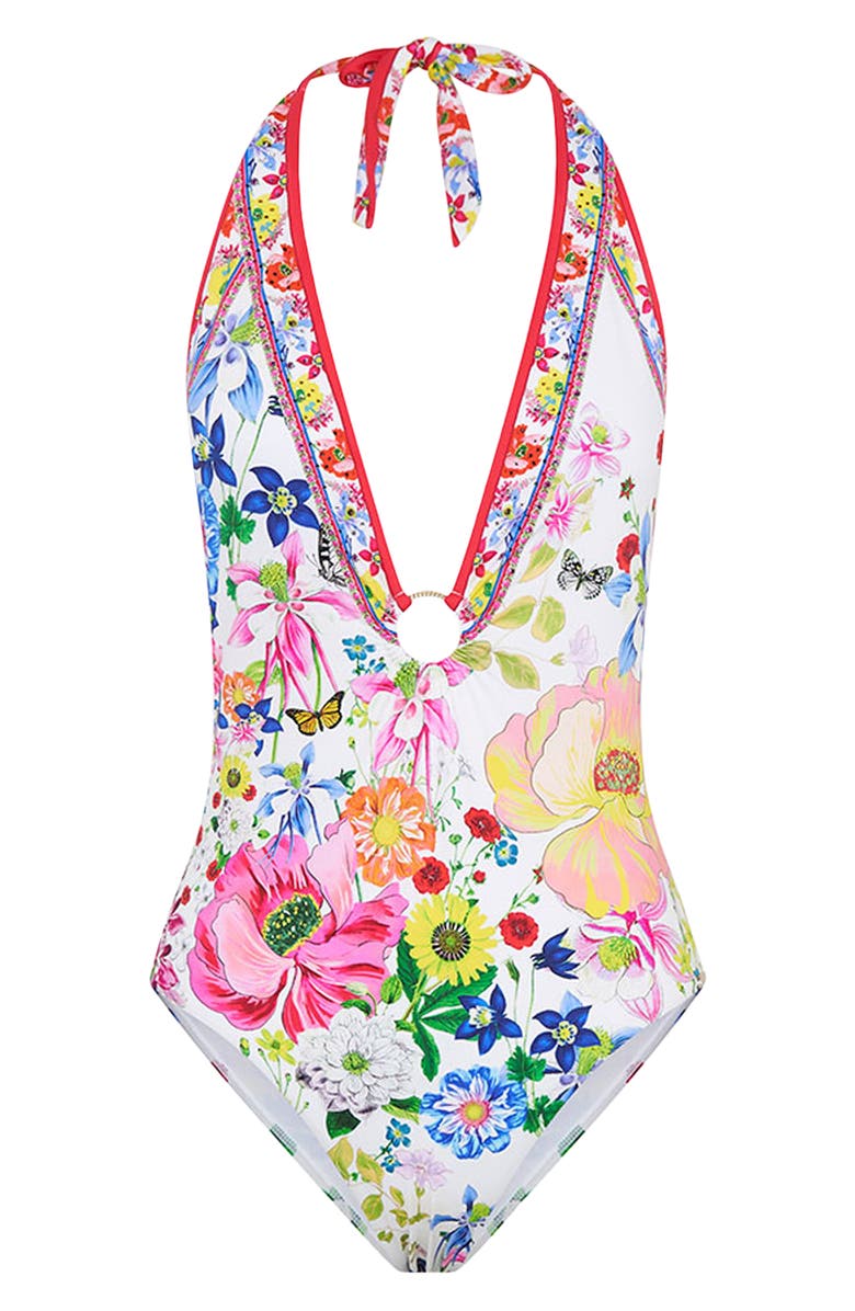 Floral Print Plunge Neck One-Piece Swimsuit | Nordstrom