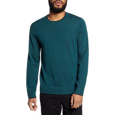 Theory Regal Tipped Wool Crewneck Sweater, Green