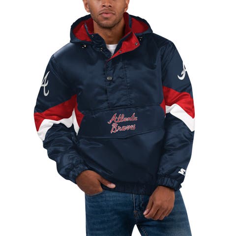 Men's Mitchell & Ness Atlanta Braves Sideline Pullover Royal Satin