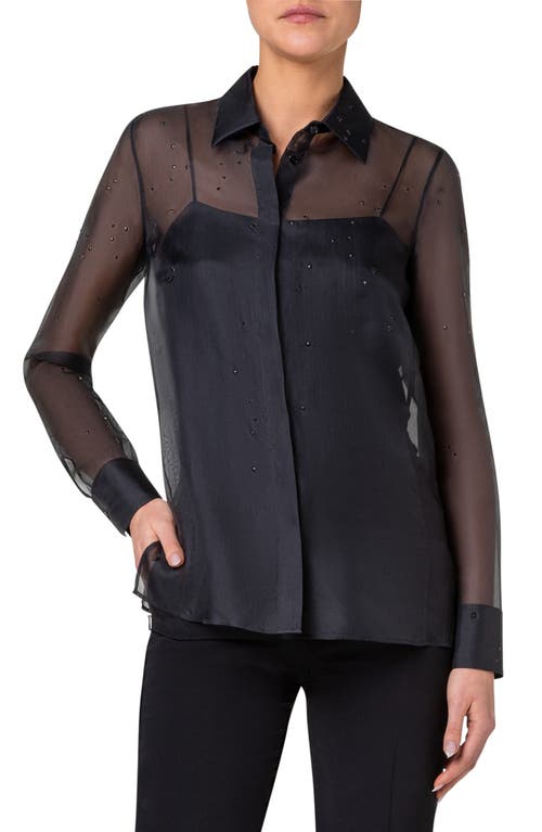 Akris Swarovski Stars Embellished Silk Organza Button-Up Shirt Black at Nordstrom,
