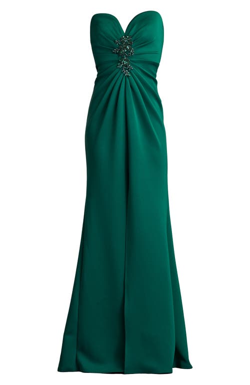 Sho By Tadashi Shoji Strapless Beaded Applique Column Gown In Jungle Green
