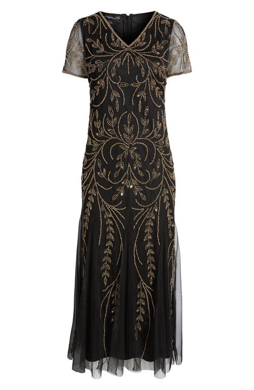 Shop Pisarro Nights Beaded Mesh Gown In Black/gold