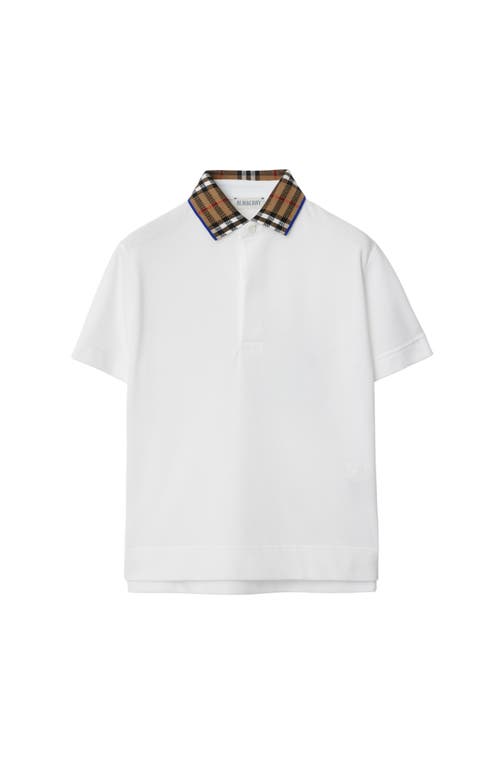 Shop Burberry Check Collar Cotton Polo Shirt In White