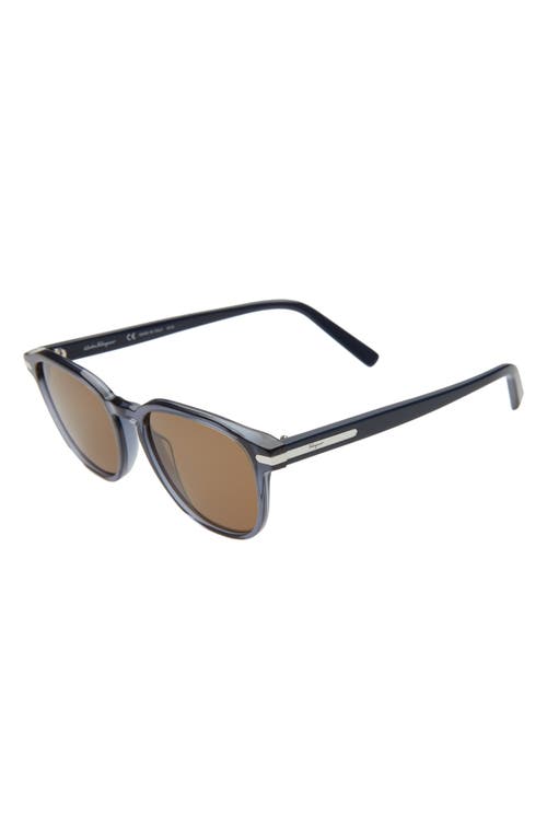 Shop Ferragamo Timeless 53mm Rectangular Sunglasses In Crystal Navy Blue/brown